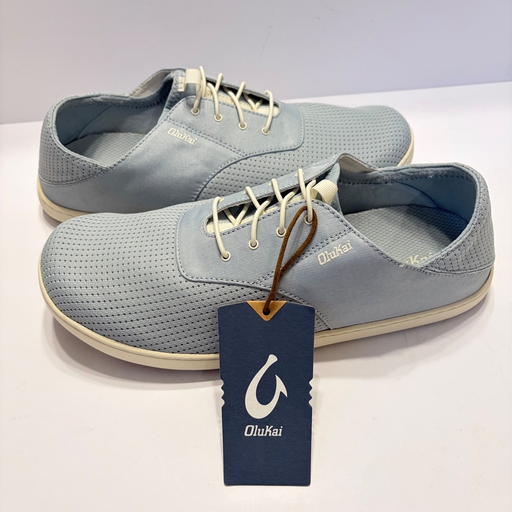 OluKai Nohea Moku Mens Light Denim Boat Shoes Mesh Sneakers Beach Slip on Sz 11